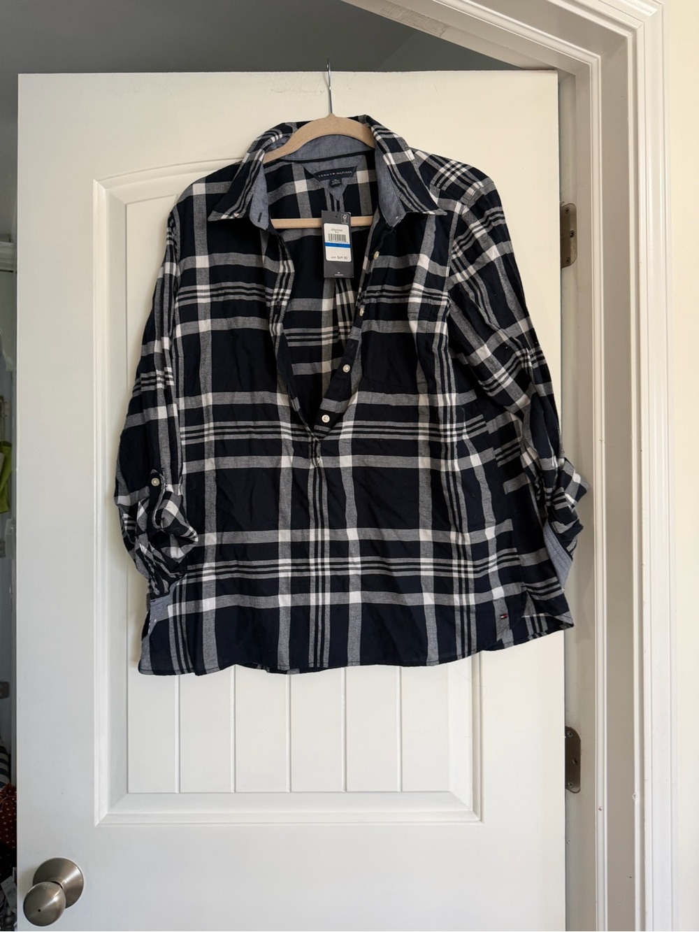Tommy Hilfiger Black and White Plaid Button-Up Tunic